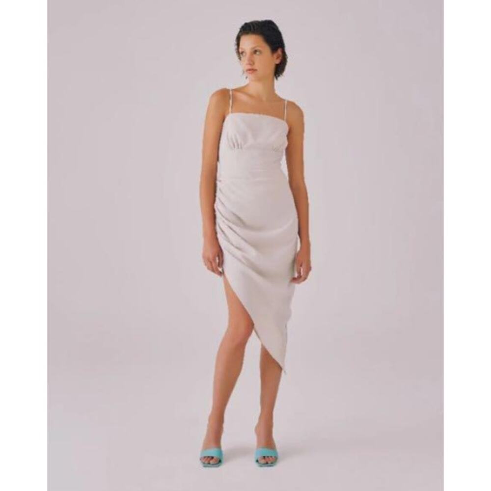 C/MEO Collective Powerhouse Dress Women’s Size L US 8 Ecru Asymmetrical Midi
